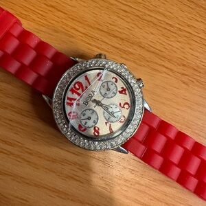 Bora Red Silicone Strap Rhinestone Bezel Women's Watch NWOT